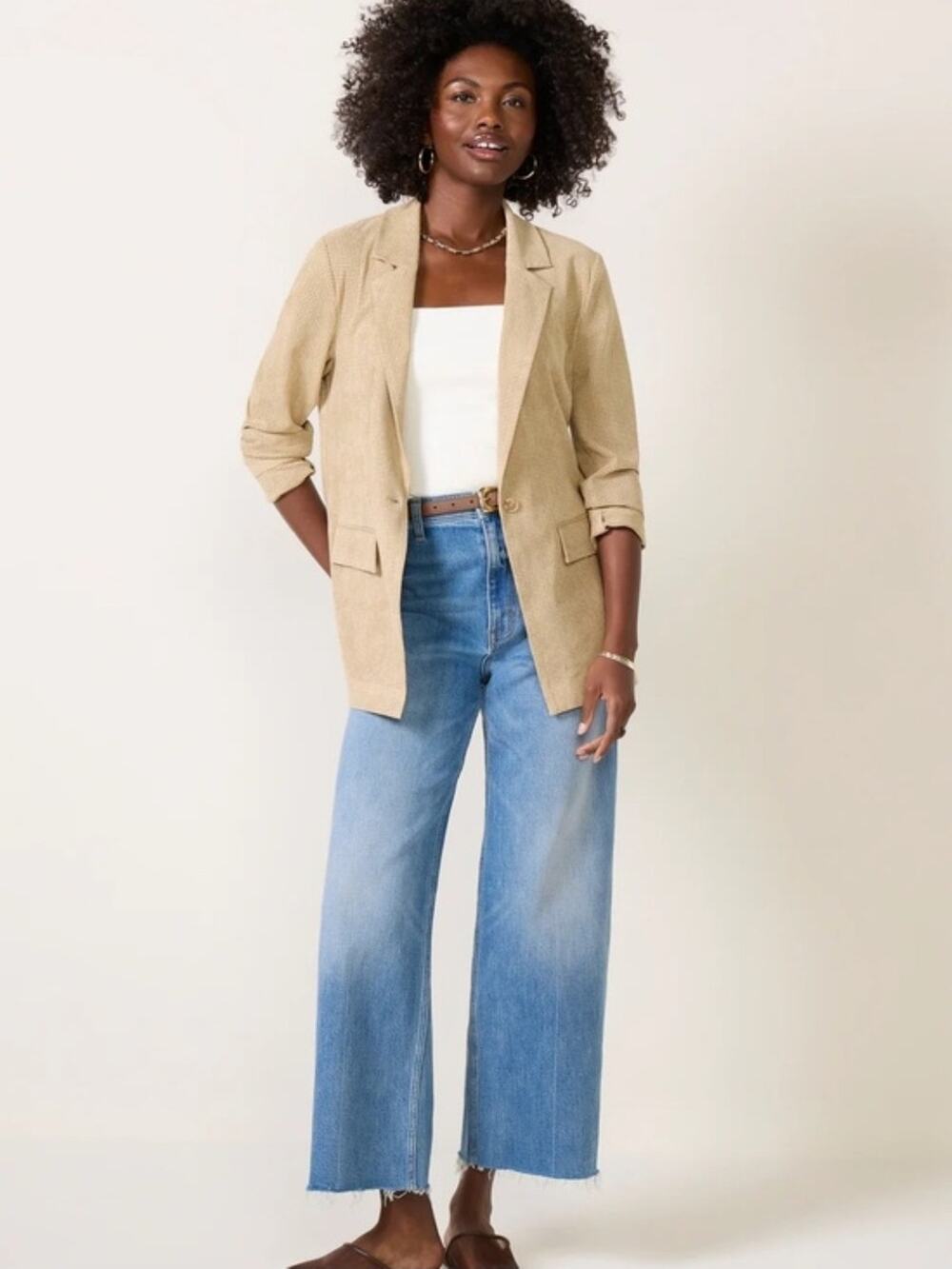Evereve Blazer S Tan Weston Perforated Faux Suede